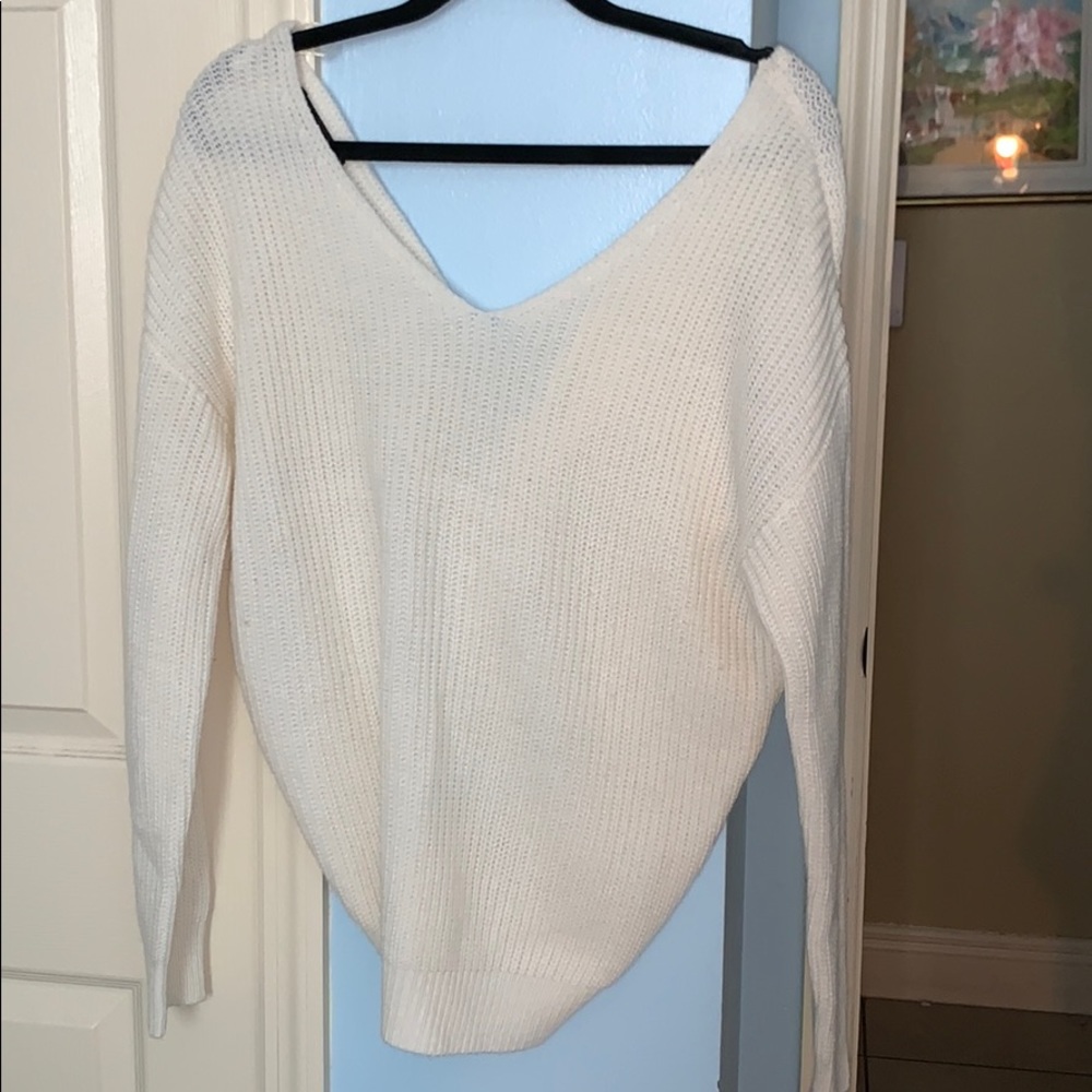 White open back sweater